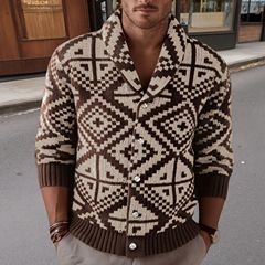 外国貿易の紳士服のカジュアルな幾何学のジャカードのニットのアメリカの復古の粗い針のカーディガンの毛織のコートの男性のSY0077