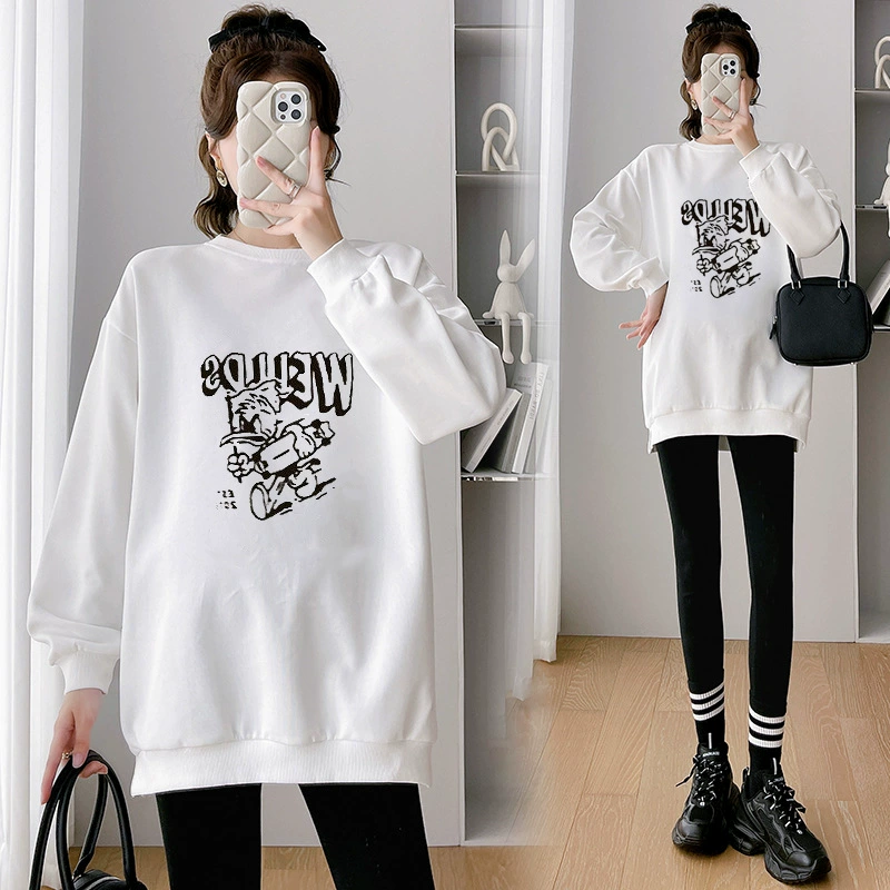 Одежда для беременных Осень и Зимняя Одежда свитеров Женская 2024 Большой размер свободный мультяшный принт