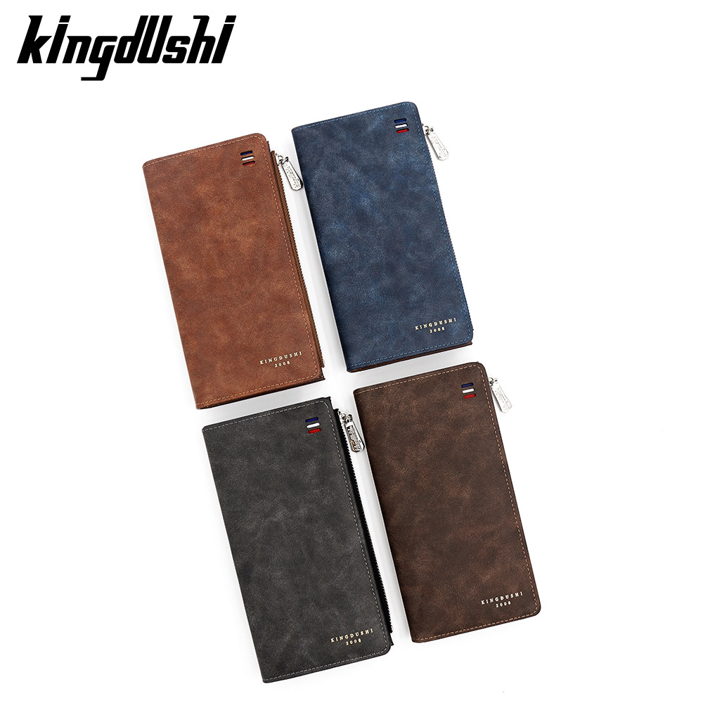 Nuevo bolso largo de hombre simple cuero esmerilado bolso de tarjeta de tarjeta bolso lateral con cremallera bolso largo de hombre al por mayor