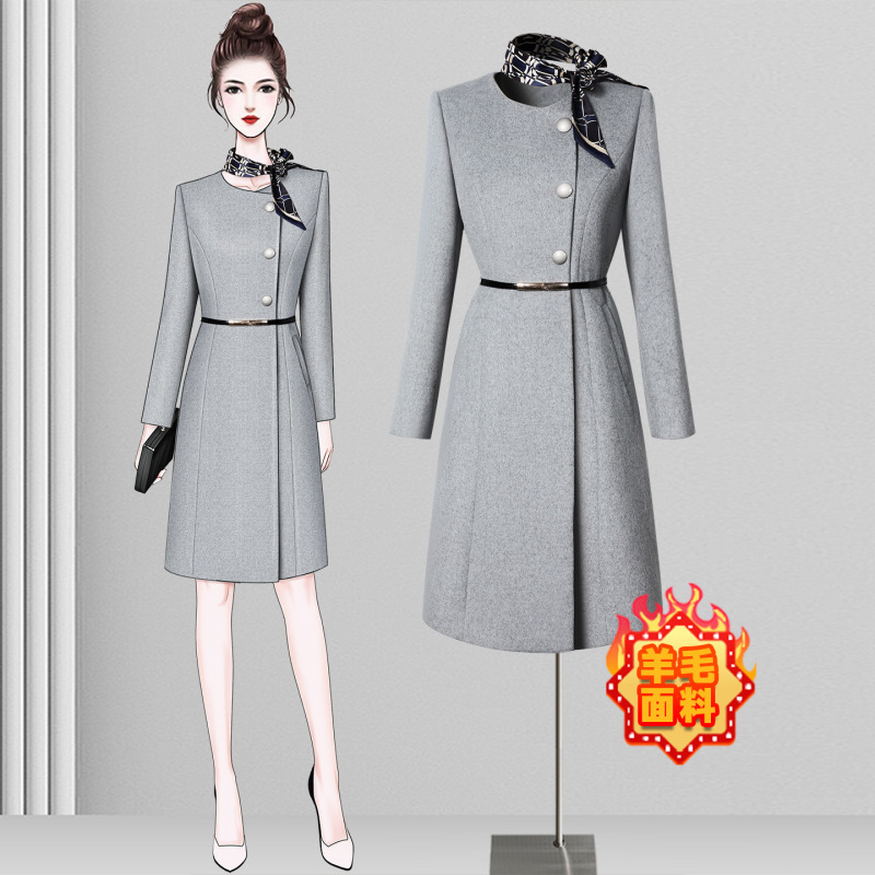 Gray Wool Coat for Women, Winter Professional High-End Style, Waist-Cinching Beauty Salon Work Uniform, Hotel Front Desk Workwear Coat Gray Wool Coat for Women, Winter Professional High-End Style, Waist-Cinching Beauty Salon Work Uniform, Hotel Front Desk Workwear Coat