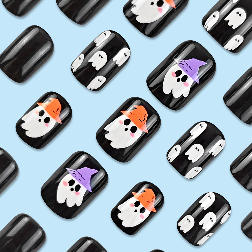 Halloween lindo fantasma manicure parche de desgaste corto extraño falso parche de uñas transfronterizas venta caliente para usar uñas
