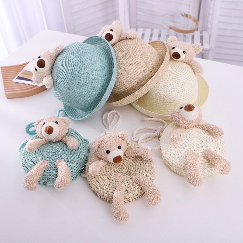 Children's Cute Little Bear Straw Hat Baby Sun Hat Wholesale display picture 3
