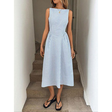 O 41711 Vertical Stripe Resort Maxi Dress �����ƶȼٴ�ڳ�ȹ