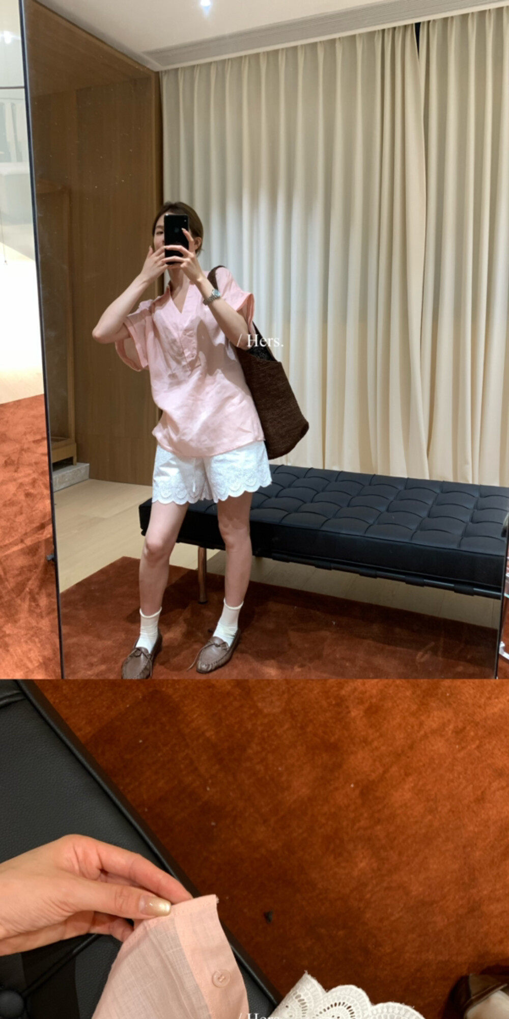 Áo sơ mi nữ linen tay ngắn cổ V phong cách Pháp — nghệ, màu hồng, màu trắng, màu mơ chi tiết 38