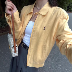 RL拉夫亚麻外套高版本马标小鸡黄短款夹克复古休闲柠檬长袖上衣