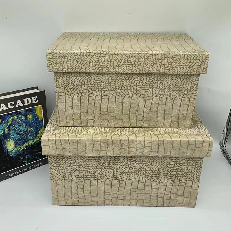 样板房仿鳄鱼皮革收纳盒展厅衣帽间道具装饰品收纳箱家居软装摆件