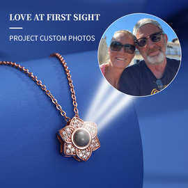 跨境热销一百种语言我爱你投影项链女梅花锁骨链图片定 制彩照源