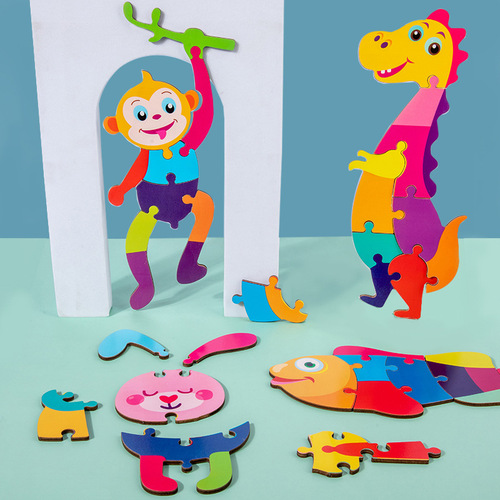 Children's enlightenment wooden character animal puzzle puzzle baby early education manual brain digital traffic puzzle toy