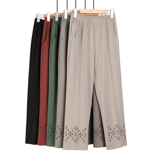 Mom's chiffon pants summer thin style nine-tenths pants high waist straight tube middle-aged and elderly women's pants loose grandmother 