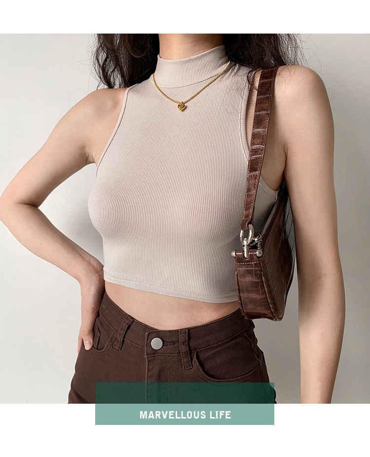 84g Weight Short Sleeve Sleeve Length Polyester Fabric Type Short Top Length Wrap Crop Top Tops Type Holiday Occasion High Neck Neckline Slim Fit Type Solid Color Pattern Summer, Autumn Season Women's Gender Casual Style Wholesale Women's Casual Solid Color Short Sleeve Tank Tops 7