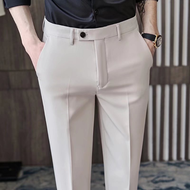 Verano nuevo estilo pantalones recortados pantalones de traje pequeño de moda para hombres drapeado sin planchar pantalones cónicos ins jóvenes pantalones casuales de moda image 3