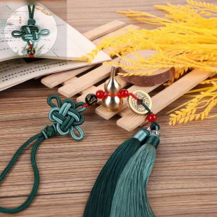 Two-color knot two-color tassel copper gourd five emperors pendant Chinese knot pure copper five emperors pendant car hanging jewelry