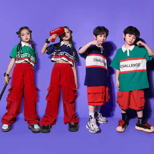 Girls' Jazz Dance Costume Cool Japanese Street Dance Performance Suit Set Children's Hip Hop Hiphop Fashion Show Stage Trendy