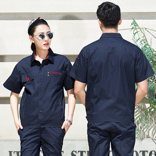 Summer cotton short-sleeved overalls suit men's auto repair machine repair clothing pure cotton Labor protective clothing tooling with printed logo