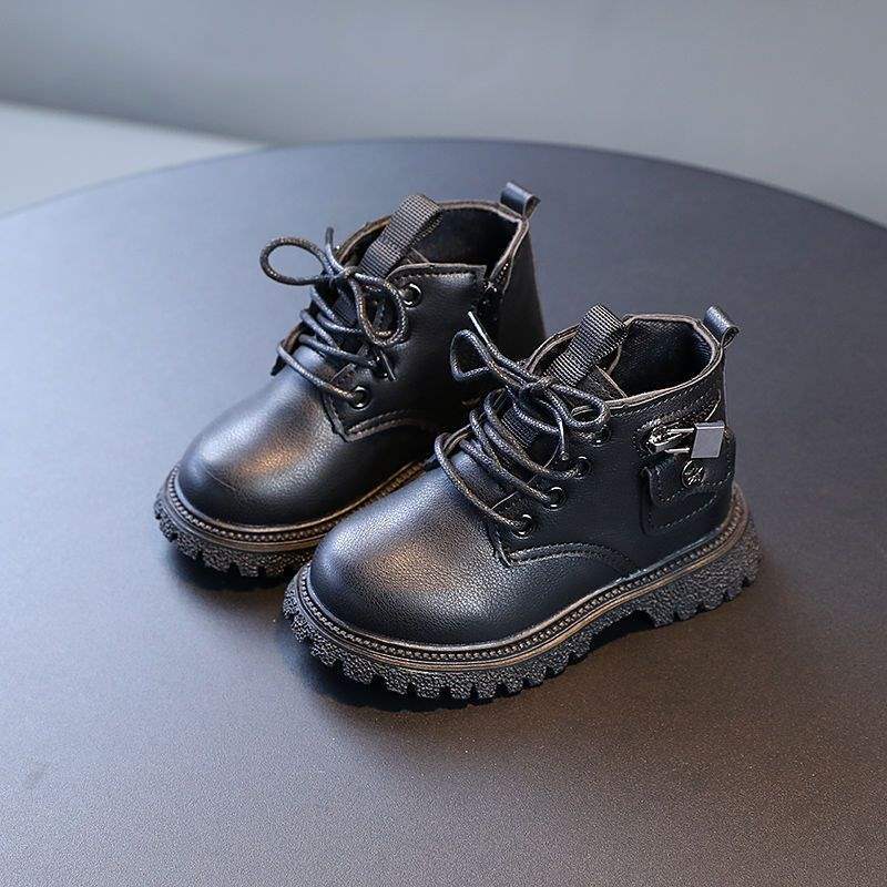 Soft-Soled Boys' Boots, Autumn and Winter Single Boots, Baby Girl's Small Leather Boots, 1-6 Kidsren's British Style Short Boots, Fleece-Lined to Heattech