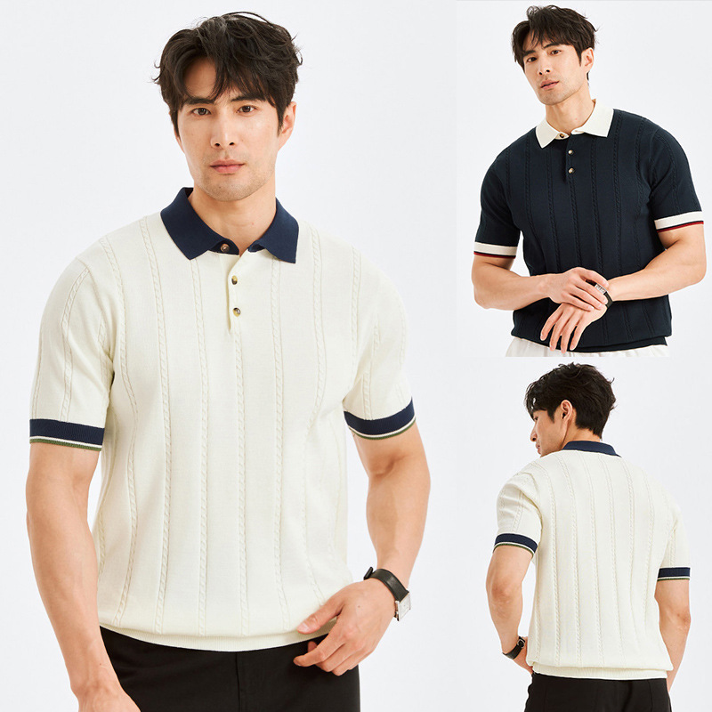 Camisas de polo de manga corta de estilo antiguo, camisetas comerciales con solapa de color anti rayas de verano, fábrica transfronteriza al por mayor