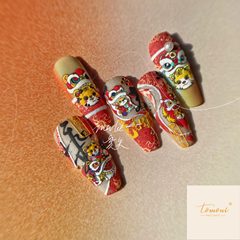 Tomoni Embossed 1178 Hot-Selling Adhesive Cute Nail Art Stickers, Japanese-Style 5D Nail Decals with "Tiger Roar" Design