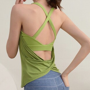 Fake Two-Piece Fitness Vest for Women with Chest Pad Sports Top Running Cross Back Yoga Wear Sleeveless T-Shirt