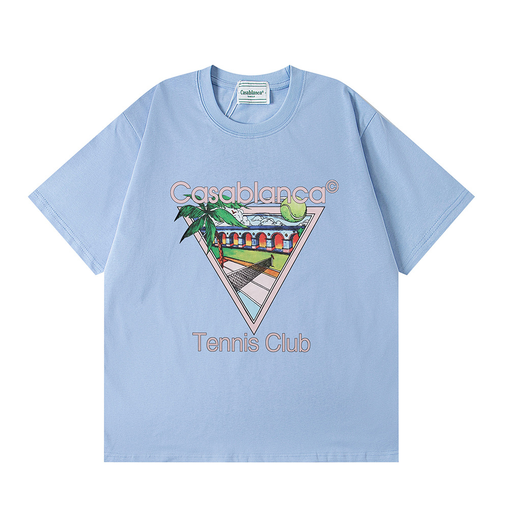 Casa Casablanca manga corta versión correcta ins camiseta de algodón casual de la marca de moda de nicho europea y americana de algodón de la calle