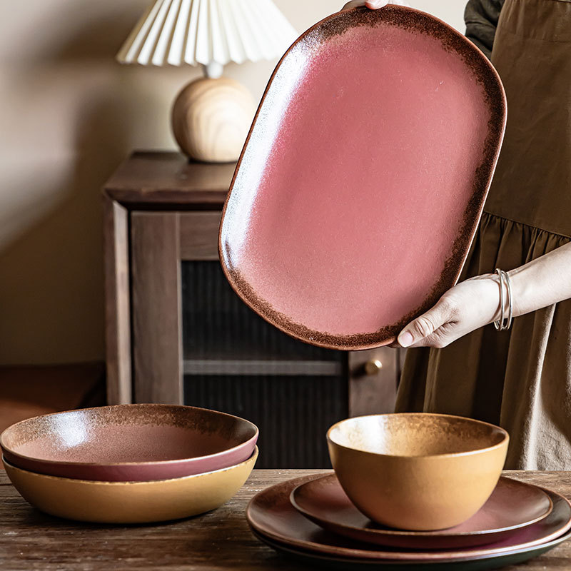 Juego de vajilla retro anticuado plato de carne de cerámica plato occidental plato de plato casero plato plato plato plato restaurante al por mayor plato grande