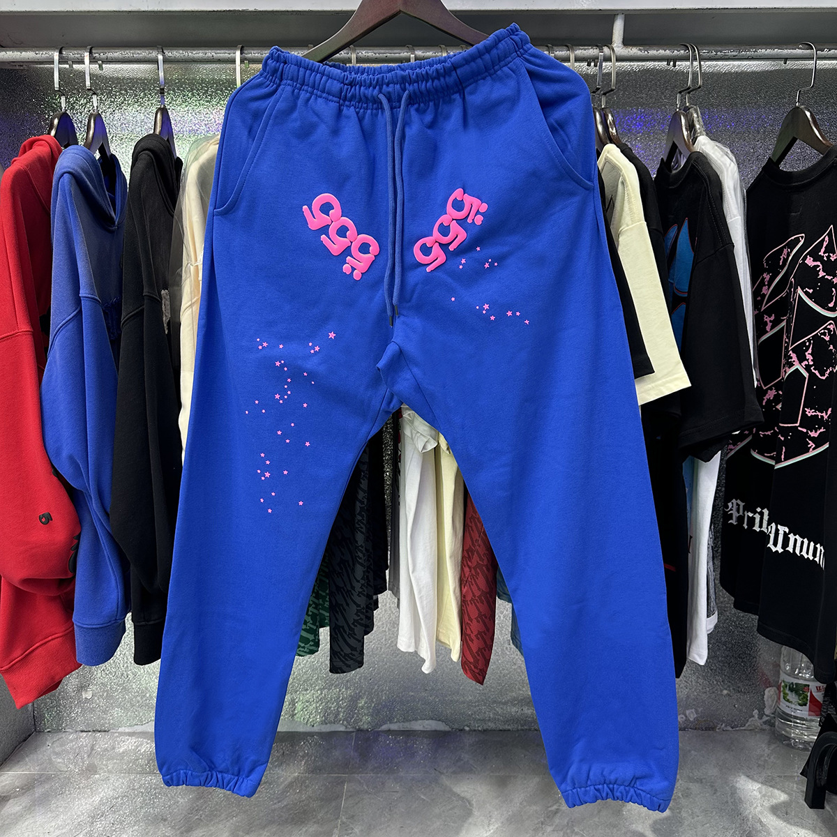 Sp5der cantante de hip hop europeo y americano mismo estilo carta de espuma 555555 impreso hombres y mujeres pareja suéter con capucha moda