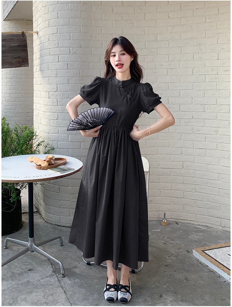 Blue Chinese Style For Women, Summer 2025 New Model, Improved Cheongsam, Elegant And Slimming Long A-line Dress_ecoleips.com