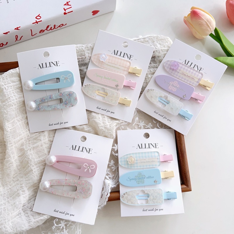 レトロな高級チェック柄ウォータードロップヘアピンガールカモノハシクリップ甘いメイクアップクリップサイドヘアクリップヘアアクセサリー|undefined