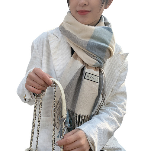 Scarf Women's  Winter New Plaid Print Tassel Imitation Cashmere Scarf Fashion Mid-Length Warm Shawl Scarf