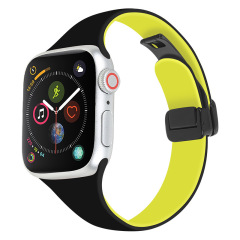 適用蘋果手錶789代小蠻腰雙色硅膠磁吸扣錶帶apple watch運動腕帶