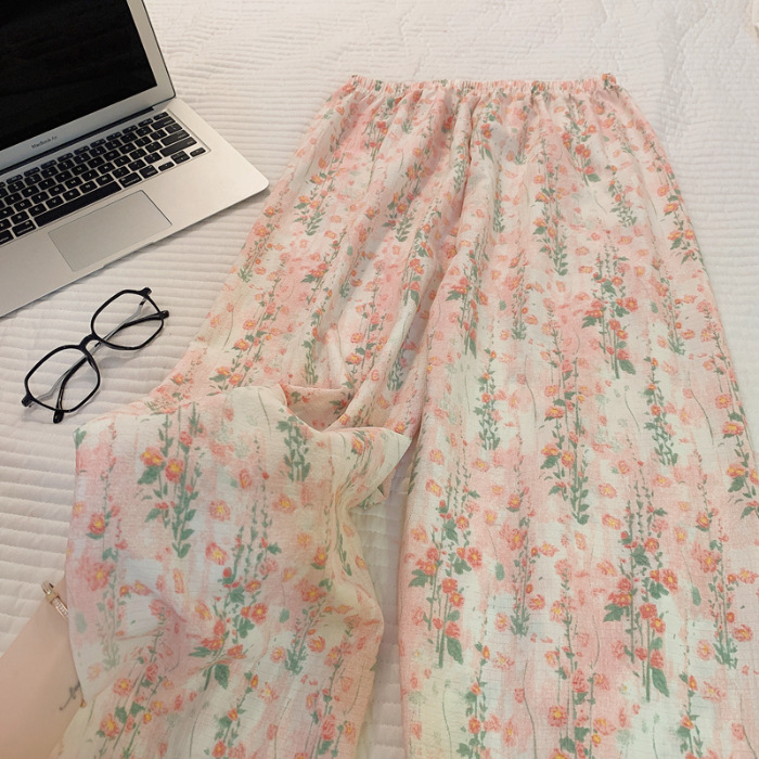 Pantalones de dibujos animados lindos pantalones de pijama elásticos de cintura estudiantil en casa pantalones largos de primavera y otoño de verano para mujeres pantalones casuales