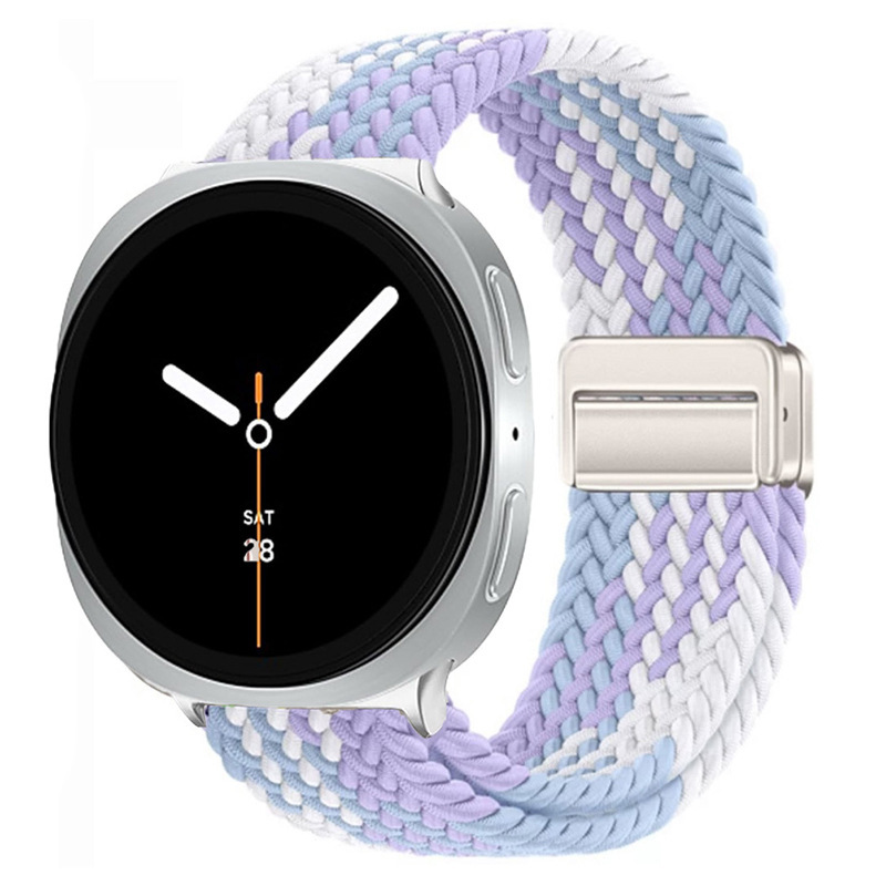 新款适用三星watch8表带磁吸扣编织尼龙回环弹力彩虹运动手表带|undefined
