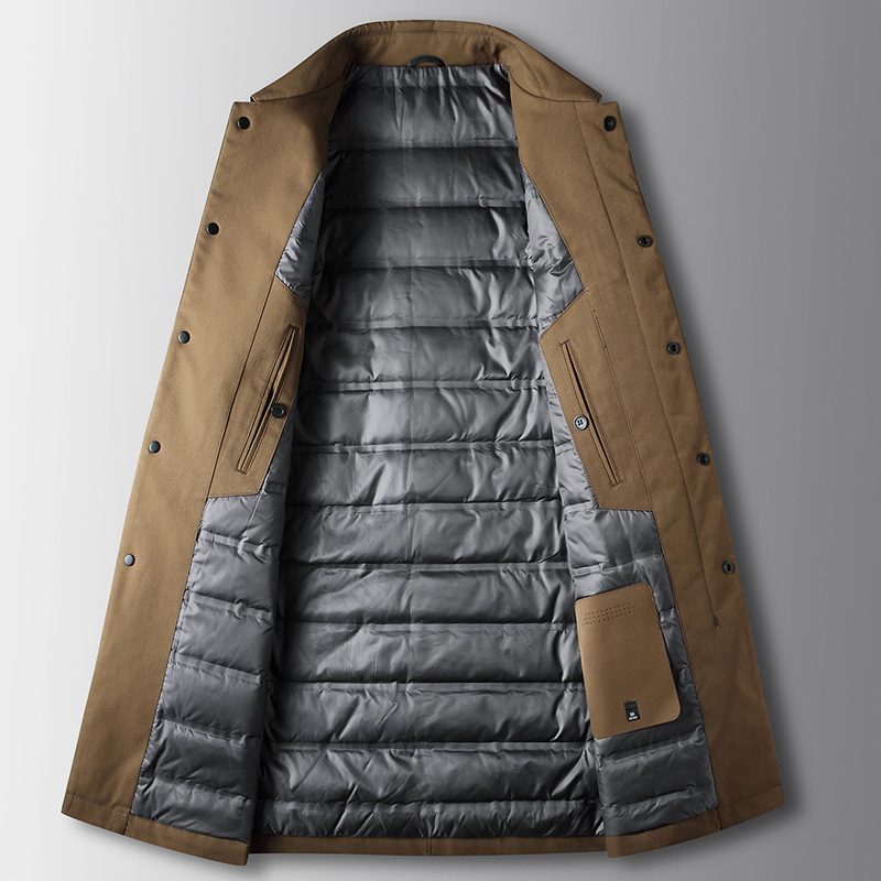 Men's Clothing Men's windbreaker autumn and winter mid length lapel white duck Silk cotton lining thickened middle aged and young business warm jacket_voghion.com