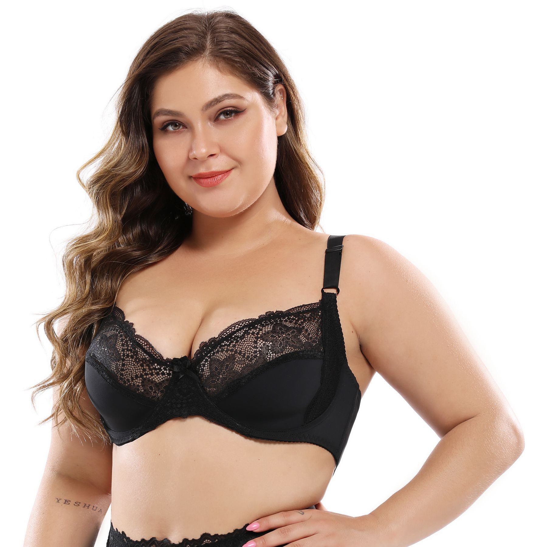 Cross-border 38 - 48DE full cup ultra delgado sexy encaje sujetador de tamaño grande con anillo de acero comercio exterior de Europa y Estados Unidos gran pecho pequeño