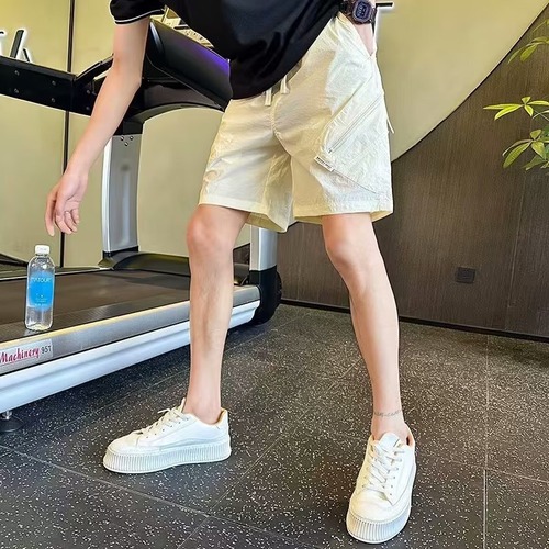 American short shorts men's summer zippered men's pants sports mid-rise pants trendy brand casual green five-pocket pants