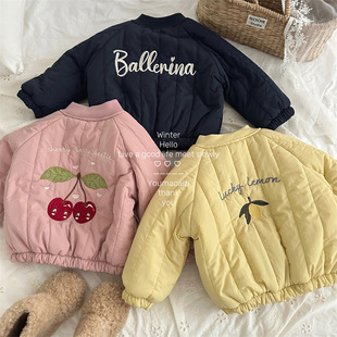 Xifan Winter New Product Girls Embroidered Quilted Fleece-Lined Cotton Baseball Jacket 700g Kidsren's Imitation Rabbit Fur Lining
