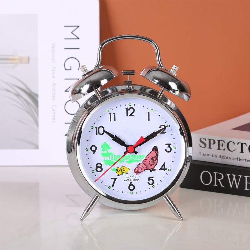 Mecánicos mecánicos de pollo para comer arroz reloj despertador retro nostálgico antiguo metal creativo dormitorio de estudiantes