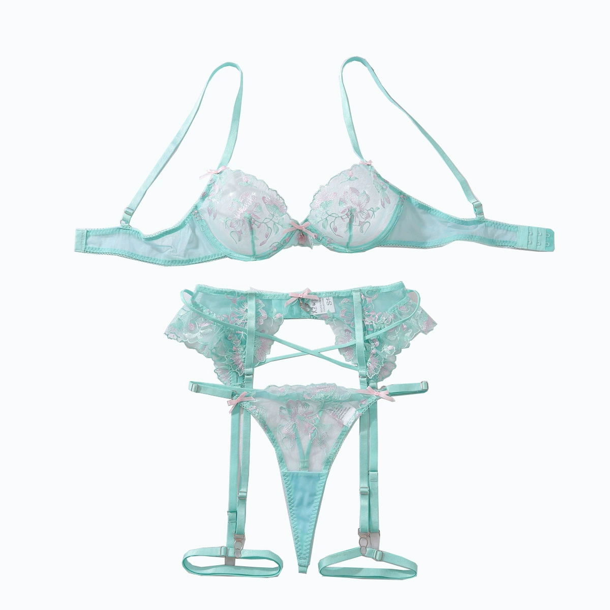Sexy split underwear with bow, uniform, set, European style, with embroidery