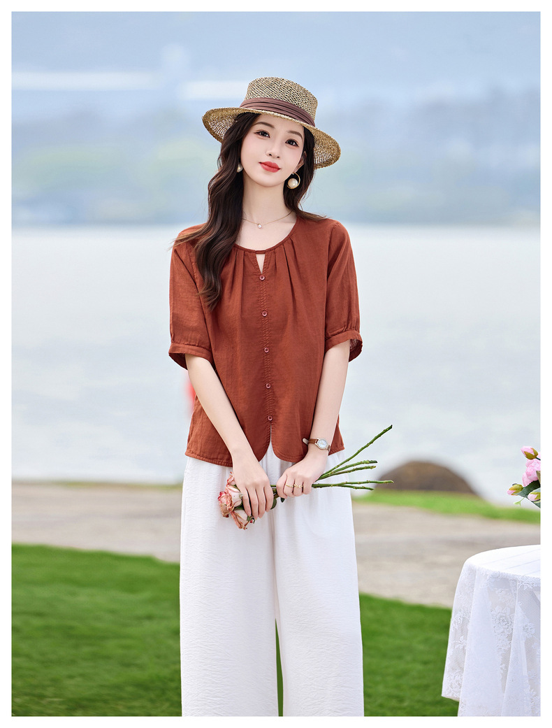 Bộ sơ mi phối quần ống đứng hai mảnh phong cách tân cổ điển MM6615 — màu sắc, xanh lá cây chi tiết 19