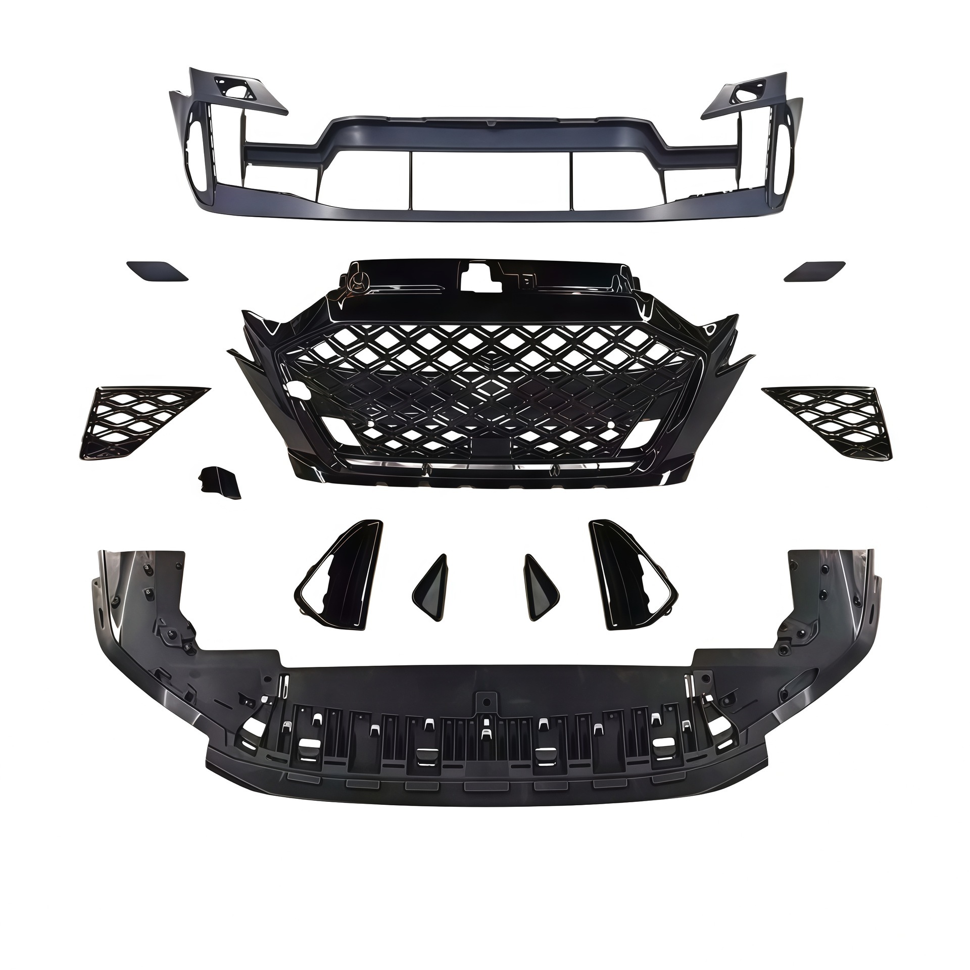 Suitable for Audi A3 models from 2017-2020, this is a front bumper and grille upgrade kit for converting the old model to the new RS3 style
