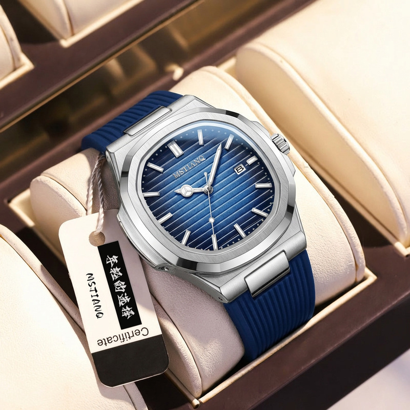 2026 New Model Silicone Strap Square Men's Calendar Watch Luminous Quartz Wristwatch Foreign Trade Live Broadcast Watch Wholesale