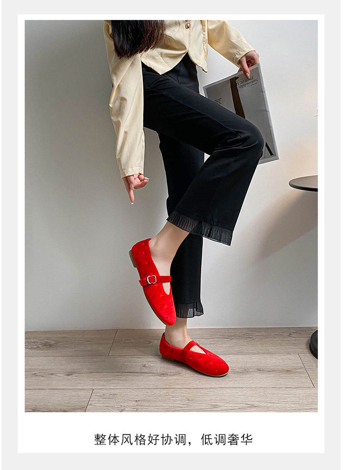 Giày búp bê nữ Mary Jane quai ngang mũi tròn đế bằng — Màu đen, Màu đỏ chi tiết 16
