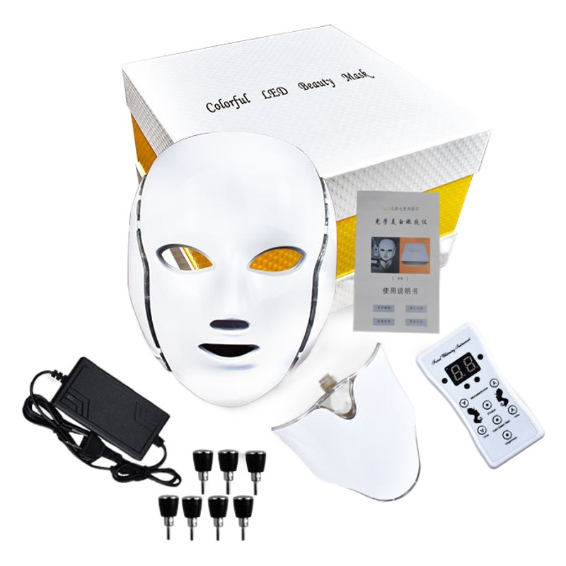 Instrumento de belleza colorido transfronterizo máscara facial acné eliminación cuello fotón instrumento de rejuvenecimiento de la piel espectro de luz de siete colores instrumento de belleza del hogar