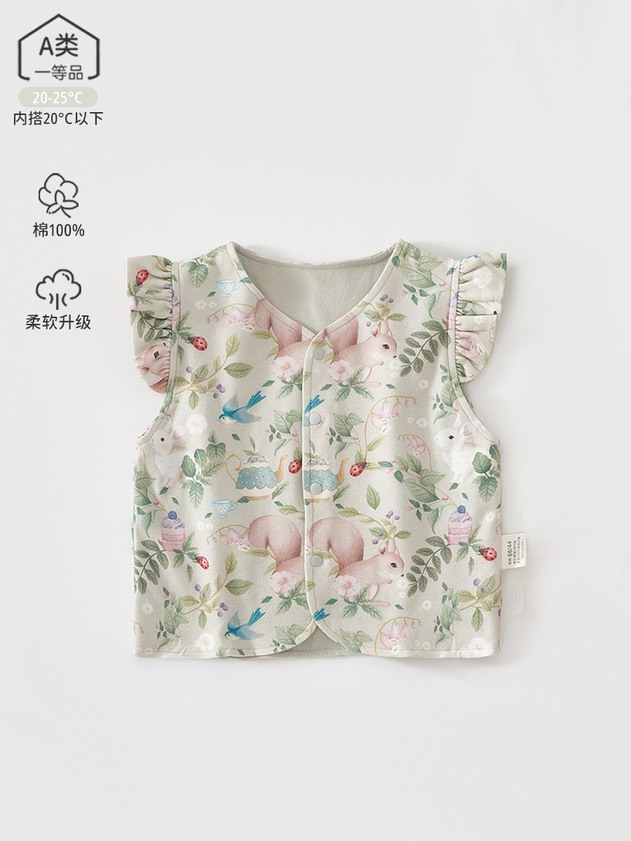 Chaleco de bebé recién nacido primavera y otoño ropa de bebé vestido de hombro de otoño chaleco de doble capa de algodón vestido con clip de caballo para mujeres