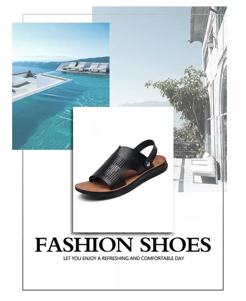 Dép sandal nam cỡ lớn hở ngón da PU chống trơn trượt, thoáng khí đi biển — Nâu Đen, Xanh lam đậm, Xám đậm, Đỏ rượu chi tiết 4