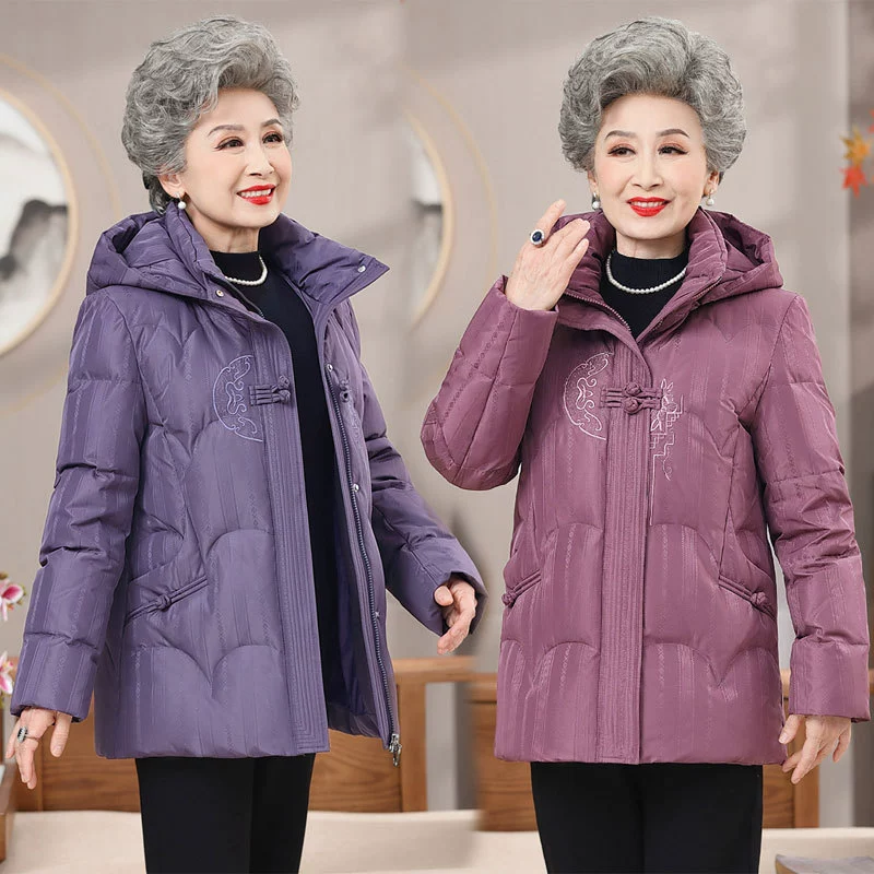 Пуховик для матери 2023, новинка зимы, шапка для 60-летней возраста, 70 лет, утепленное теплое пальто для бабушки среднего и пожилого возраста, 80 лет, женское