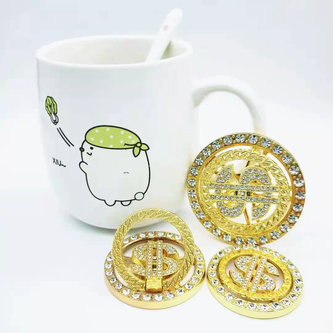 新款镶钻石旋转美金手机壳装饰背贴 DIY材料安卓手机转大钱跨境