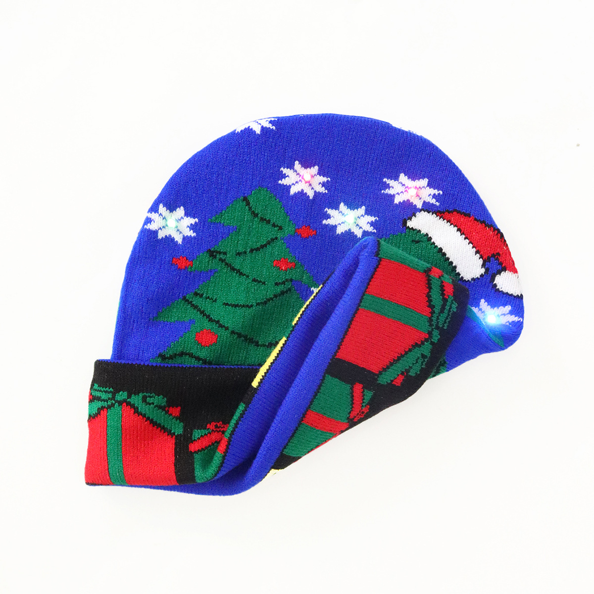 Christmas lights flanged knit hat Fashion trend Warm Christmas party Santa hat_voghion.com