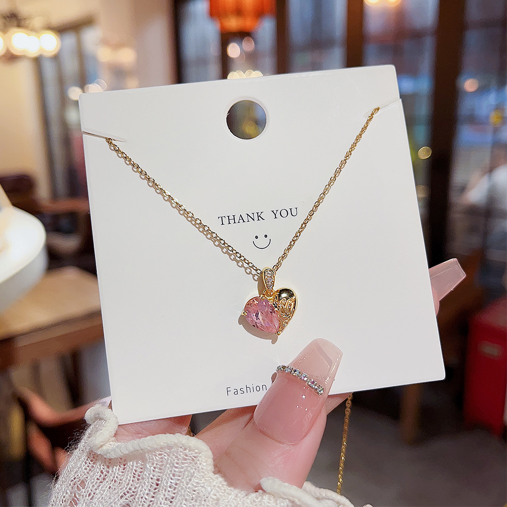 16K Real Gold Plated Plating Material Copper Pendant Material Artificial Gemstones Inlay Material Wholesale Jewelry Sweet Heart Shape Titanium Steel Copper Artificial Gemstones Inlay Pendant Necklace