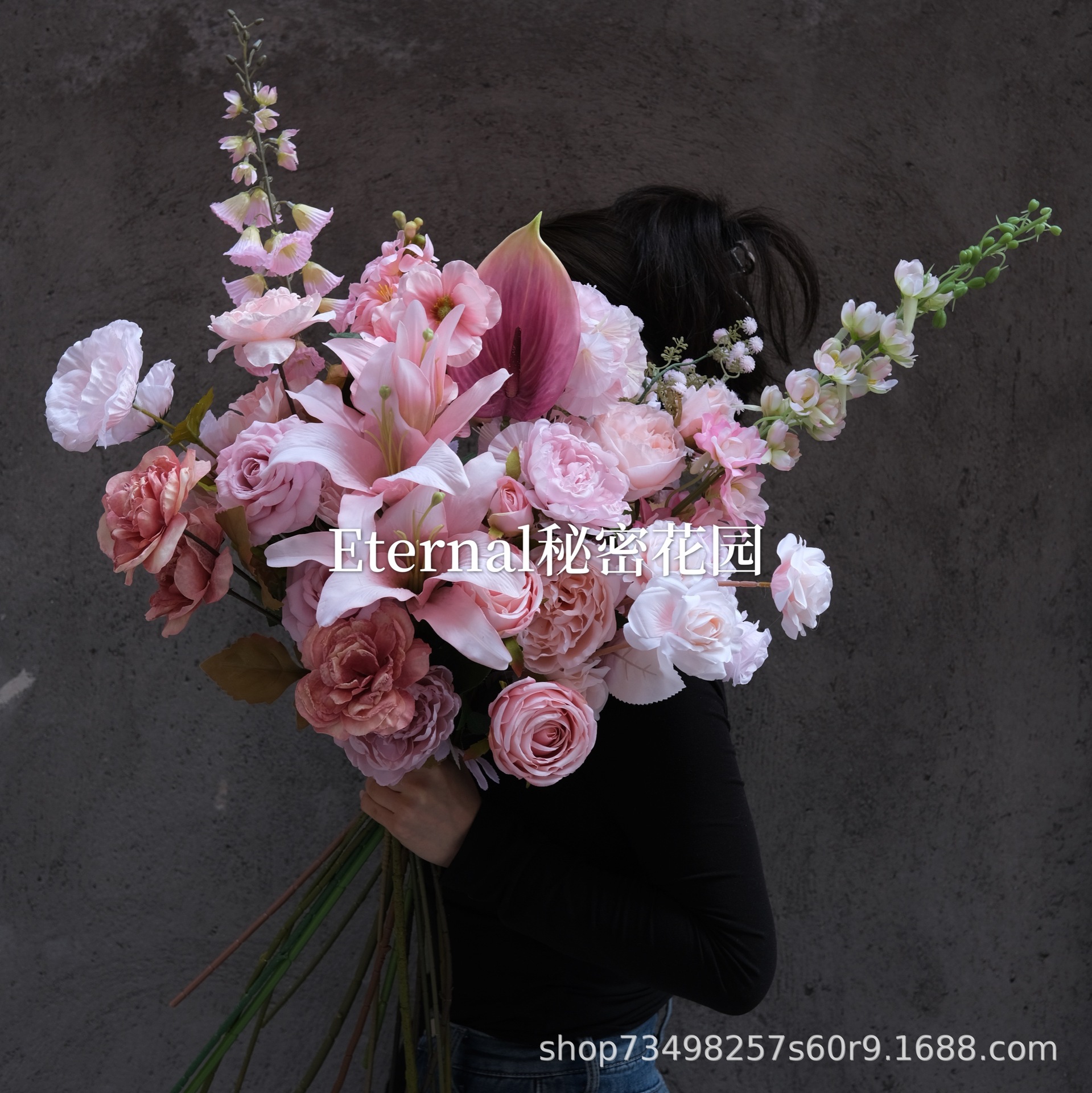 粉红色仿真花婚庆婚礼堂粉红色系背景路引插花装饰假绢花批发厂家