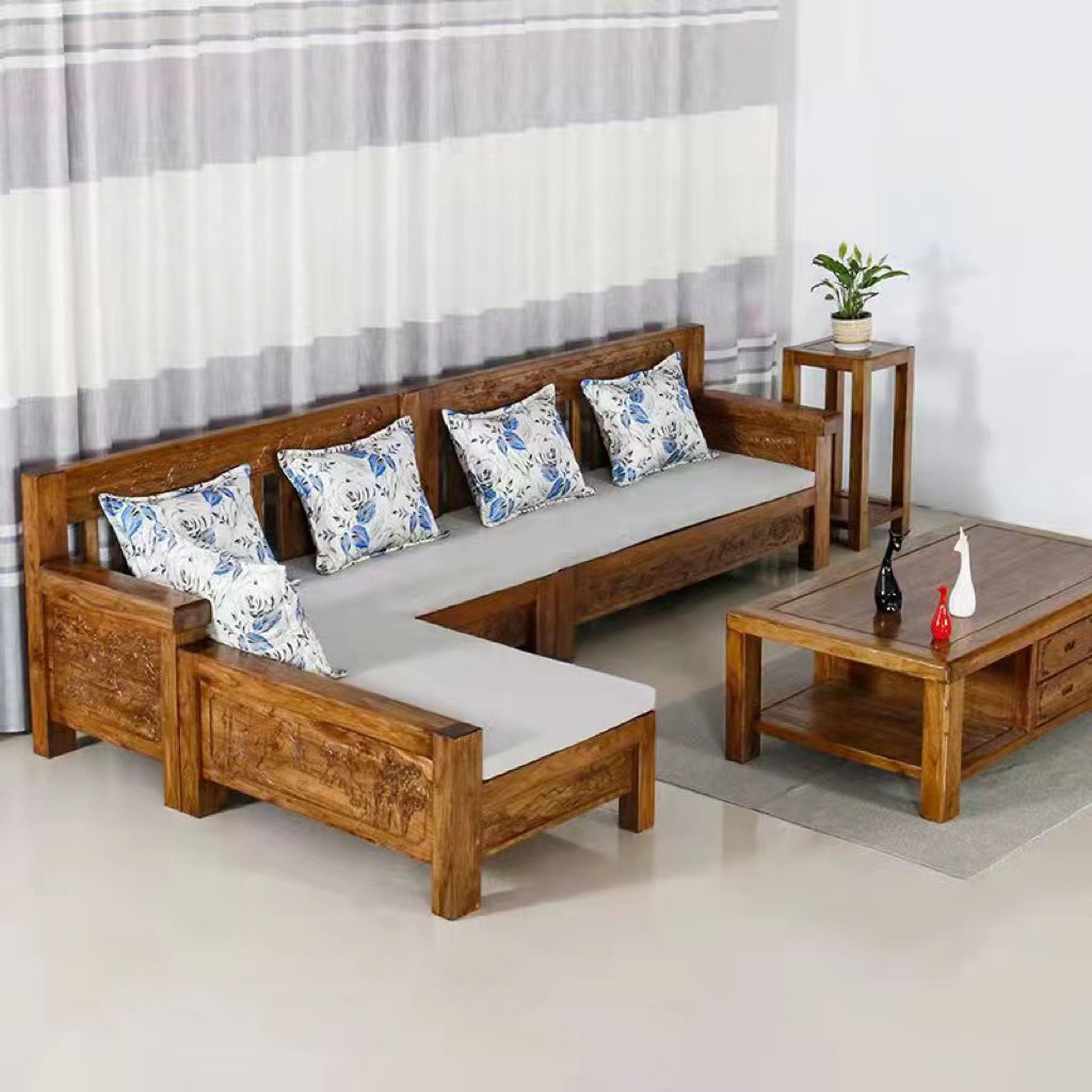 Old Elm Solid Wood Sofa Combination New Chinese Style Home Living Room Corner Chaise Sofa Combination Classical Chinese Style Furniture